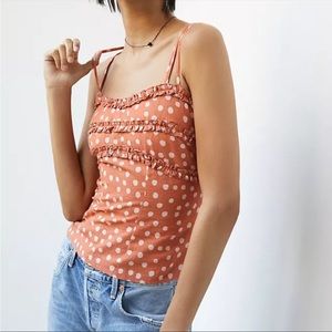 Anthropologie ruffled polka dot tank